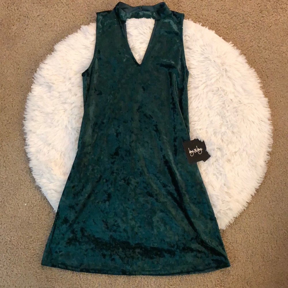 By & By Crushed Velvet Green Sleeveless Dress